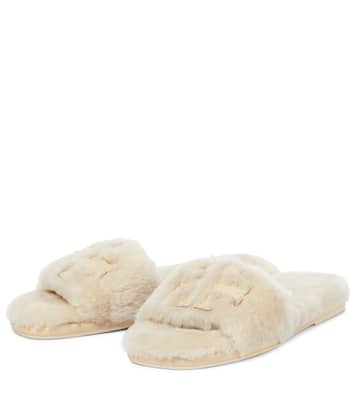 Double T shearling slides | Tory Burch
