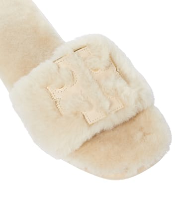 Double T shearling slides | Tory Burch
