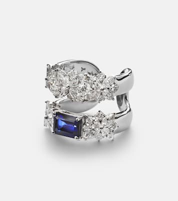 Bague en or blanc 18 ct avec saphir et diamants | Yeprem
