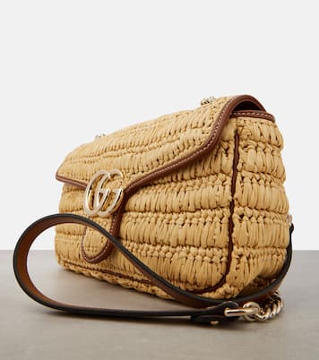 GG Marmont Small raffia shoulder bag | Gucci