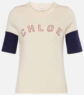 T-shirt in cotone e lana con logo | Chloé