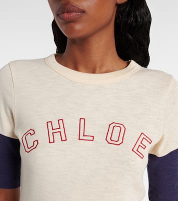 T-shirt in cotone e lana con logo | Chloé