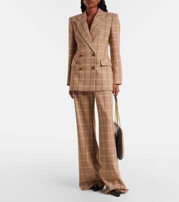 Checked high-rise virgin wool wide-leg pants | Valentino