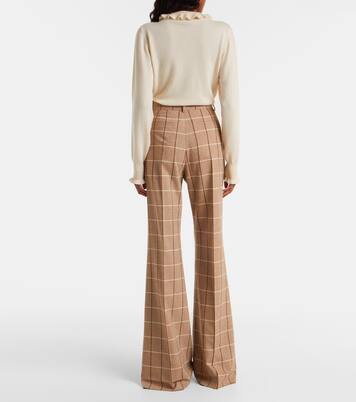Checked high-rise virgin wool wide-leg pants | Valentino