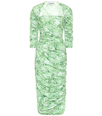 Floral cotton-poplin midi dress | Ganni