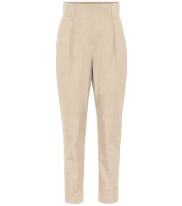 Pantalon carotte en coton et laine à taille haute | Brunello Cucinelli