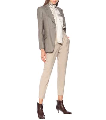 Pantalon carotte en coton et laine à taille haute | Brunello Cucinelli