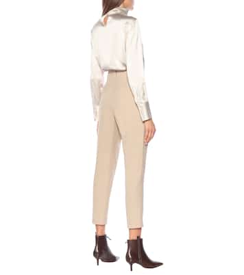 Pantalon carotte en coton et laine à taille haute | Brunello Cucinelli