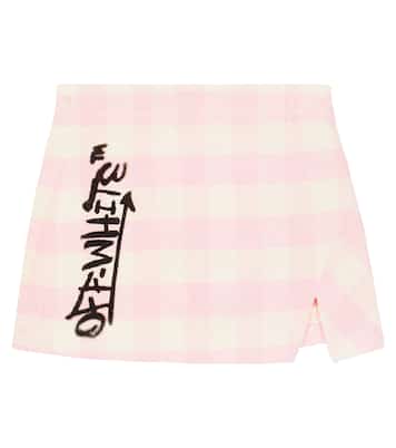 Checked linen and cotton-blend bouclé skirt | Off-White Kids