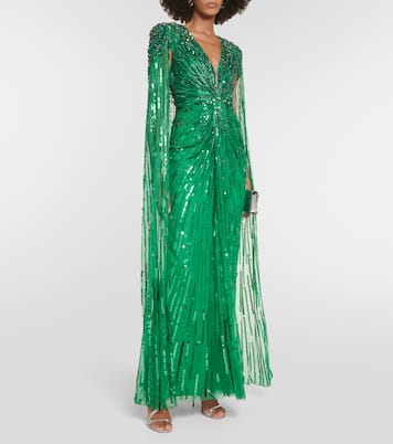 Abito lungo con paillettes e mantella | Jenny Packham