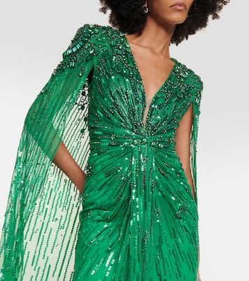 Abito lungo con paillettes e mantella | Jenny Packham