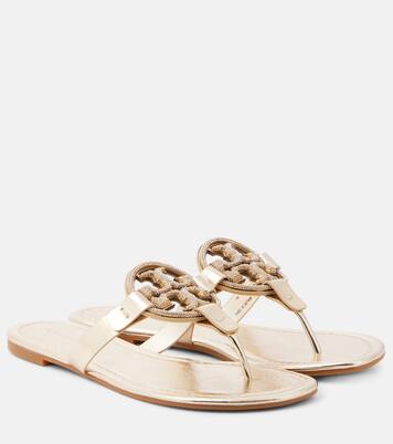 Miller embellished leather thong sandals in gold Tory Burch Mytheresa