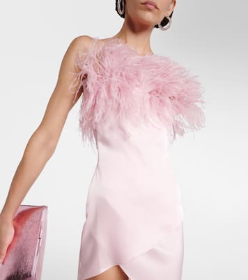 Feather-trimmed satin midi dress | David Koma