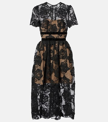 Midikleid aus Spitze und Samt | Self-Portrait
