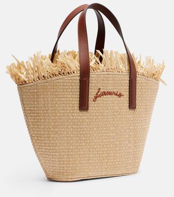 Basket Small fringed leather-trimmed tote bag | Farm Rio