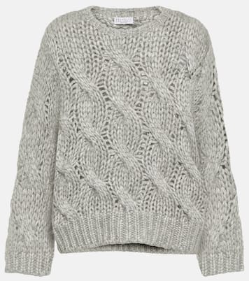 Pullover in maglia di misto mohair a trecce | Brunello Cucinelli