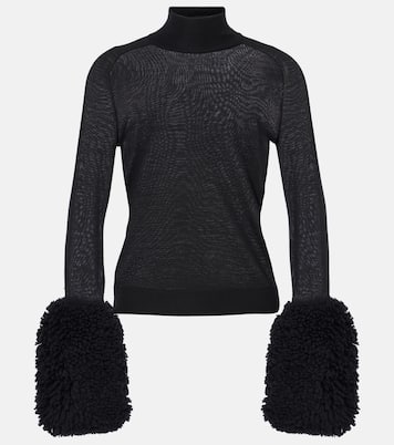 Faux fur-trimmed wool turtleneck top | Alaïa