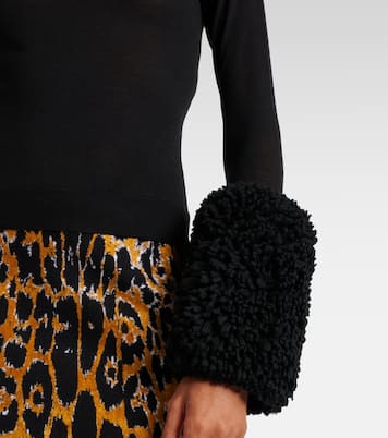 Faux fur-trimmed wool turtleneck top | Alaïa