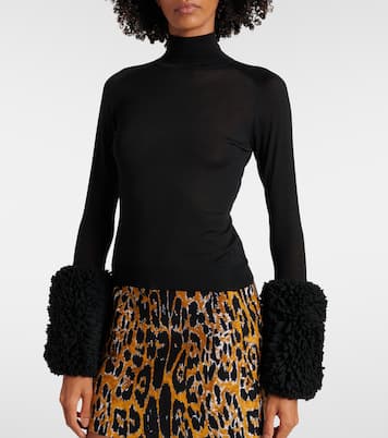 Faux fur-trimmed wool turtleneck top | Alaïa