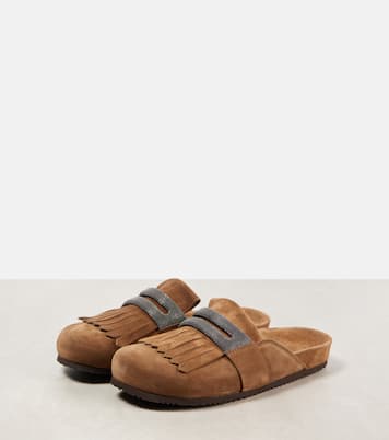 Slippers in suede con frange | Brunello Cucinelli