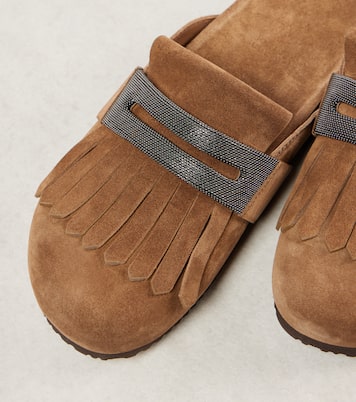 Slippers in suede con frange | Brunello Cucinelli