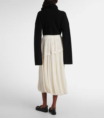 Layered velvet-trimmed midi skirt | Xu Zhi