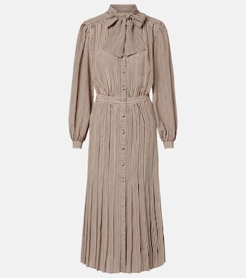 Striped tie-neck silk midi dress | Valentino