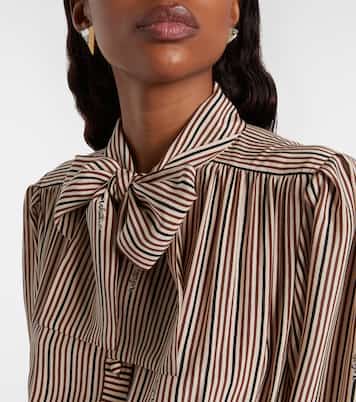Striped tie-neck silk midi dress | Valentino