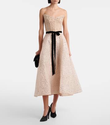 Belted embellished cocktail dress | Monique Lhuillier