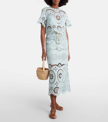 Awaken embroidered linen midi skirt | Zimmermann