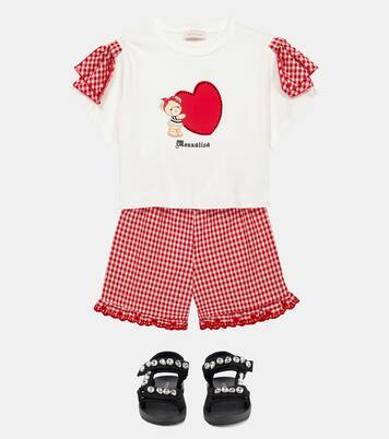 Gingham embroidered cotton shorts | Monnalisa
