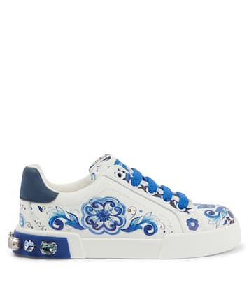 Printed embellished leather sneakers | Dolce&Gabbana Kids