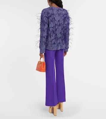 Feather-trimmed cable-knit cardigan | Valentino