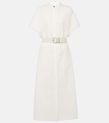 Abito midi in cotone con pelle | Jil Sander
