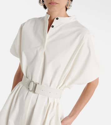 Abito midi in cotone con pelle | Jil Sander