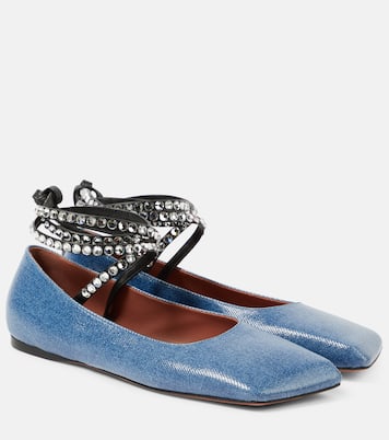 Ane embellished denim ballet flats | Amina Muaddi