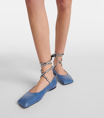 Ane embellished denim ballet flats | Amina Muaddi