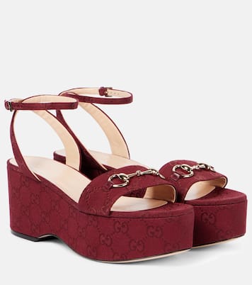 Lady Horsebit GG Canvas wedge sandals | Gucci