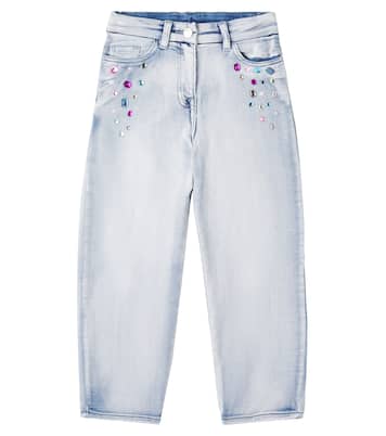 Crystal-embellished wide-leg jeans | Monnalisa