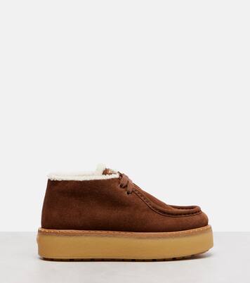 Shearling-trimmed suede desert boots | Prada