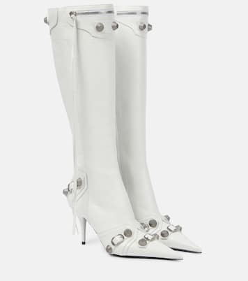 Cagole leather knee high boots in white Balenciaga Mytheresa