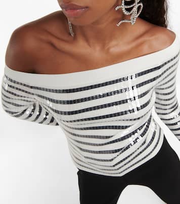 Sequined striped off-shoulder sweater | Jean Paul Gaultier