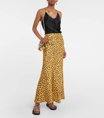 Chain-detail leopard-print satin slip skirt | Rabanne