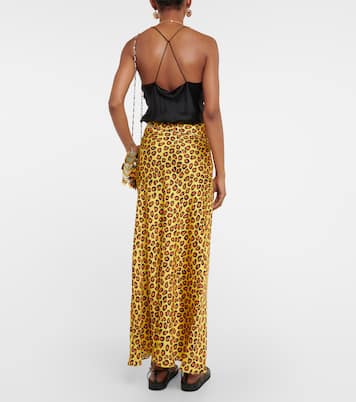 Chain-detail leopard-print satin slip skirt | Rabanne