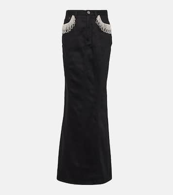 Falda larga en denim con cristales | Rotate
