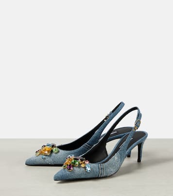 Verzierte Slingback-Pumps aus Denim | Dolce&Gabbana