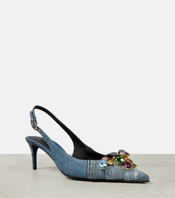 Verzierte Slingback-Pumps aus Denim | Dolce&Gabbana