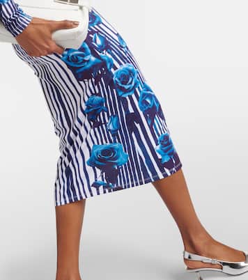Vestido midi de jersey floral a rayas | Jean Paul Gaultier