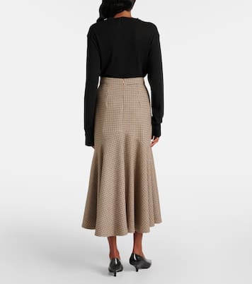 Falda midi de mezcla de lana con pata de gallo | Patou