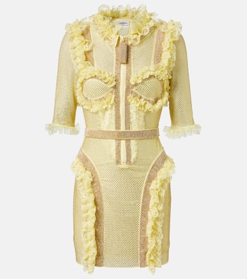 x Christopher Kane - Abito corto in mesh con cristalli e pizzo | Self-Portrait